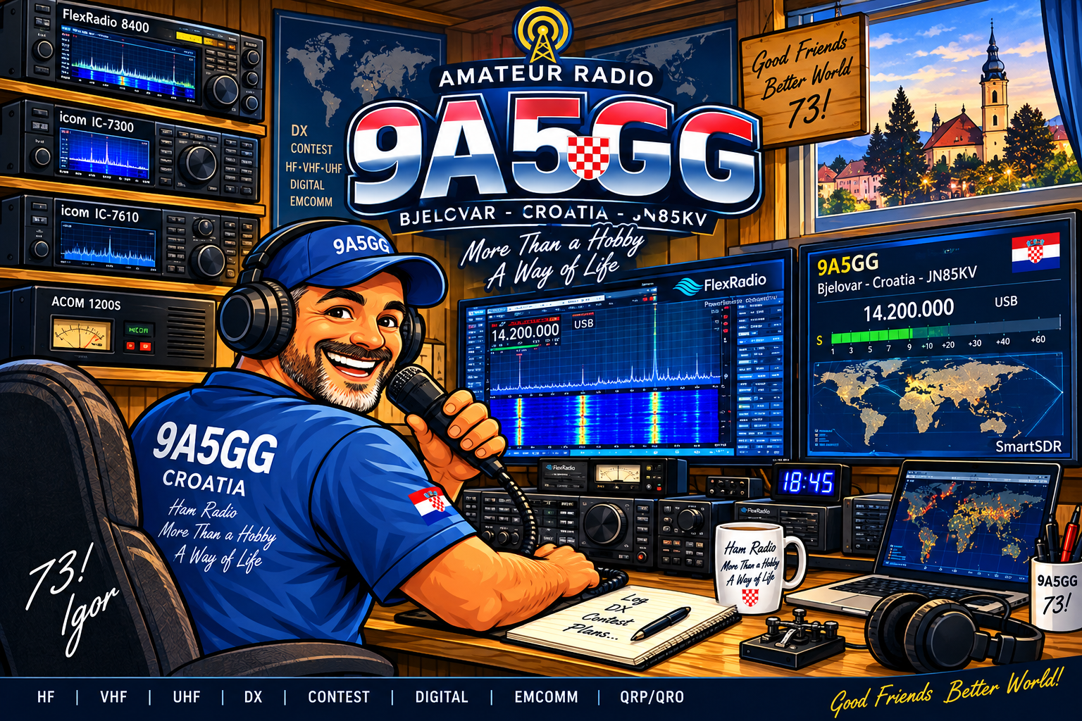 9A5GG amateur radio station artwork with locator JN85KV
