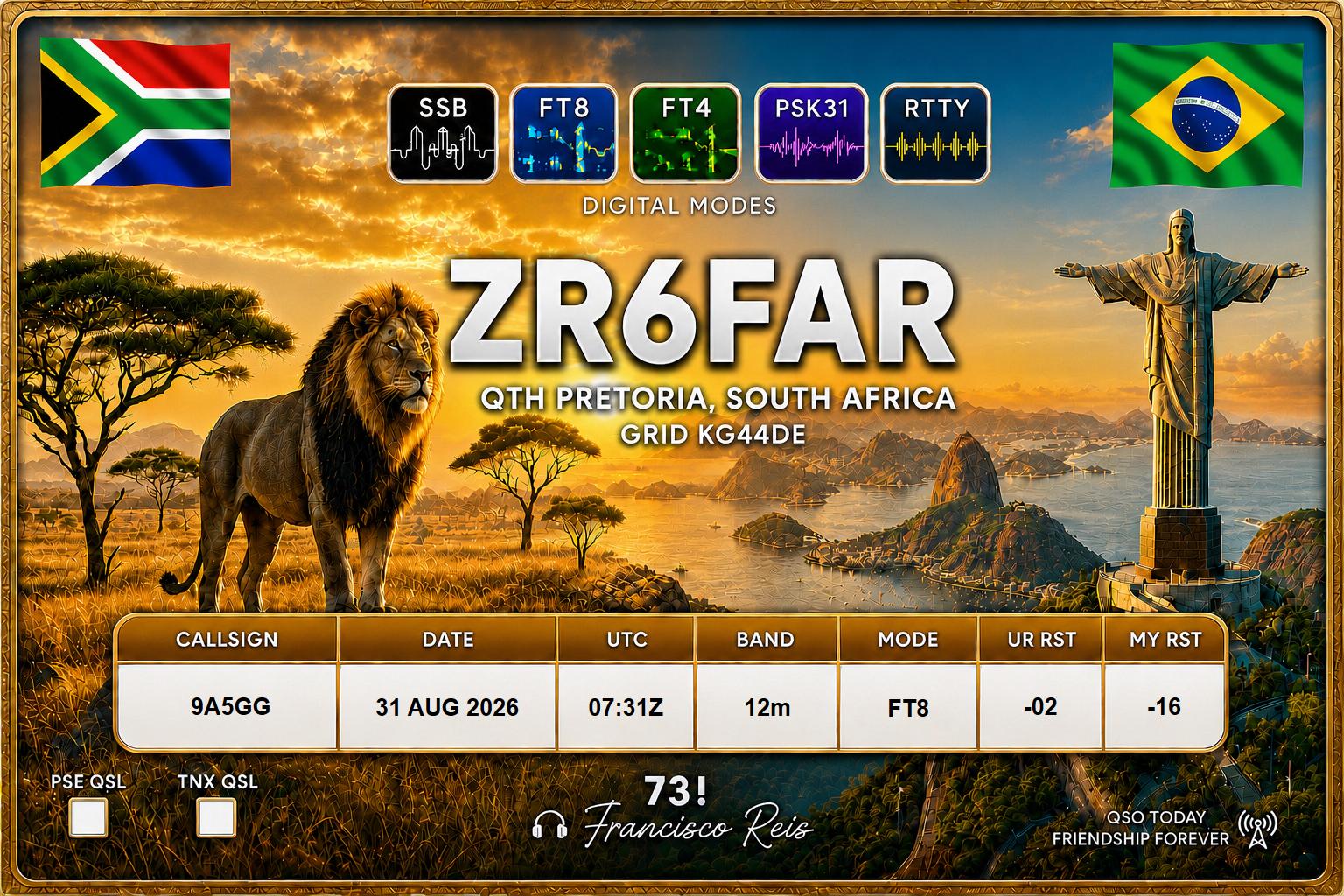 ZR6FAR South Africa QSL card